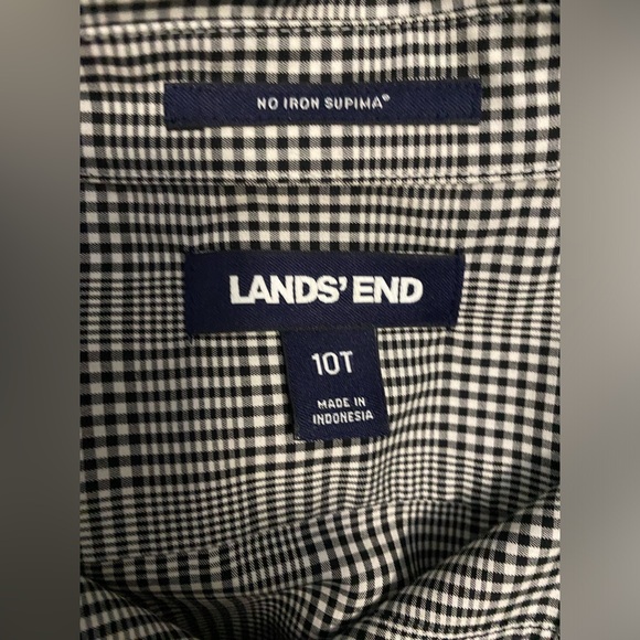Lands’ End No-Iron 100% Supima Cotton Blouse Black White Gingham Check 10T - Picture 6 of 7